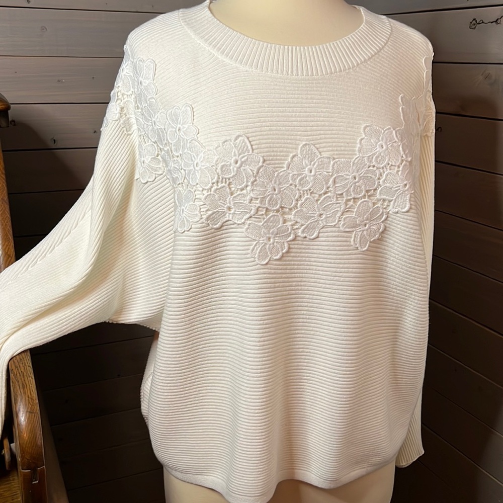 Ann Taylor Cream Floral Appliqué Sweater